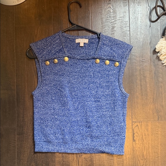 J. Crew Tops - J. Crew Blue Heathered Knit Sleeveless Top with Gold Buttons
